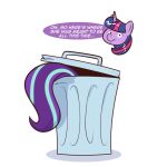  dialogue disembodied_head edgy english_text equid equine friendship_is_magic hair hasbro horn mammal my_little_pony purple_hair raised_tail saturdaymorningproj starlight_glimmer_(mlp) text trash trash_can twilight_sparkle_(mlp) unicorn 