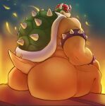  anthro big_butt bowser butt hair hi_res horn koopa looking_at_viewer looking_back looking_back_at_viewer male mario_bros nintendo overweight overweight_anthro overweight_male red_hair scalie shell sitting solo spikes steen video_games 