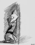  anthro bottomwear canid canine clothed clothing disney fox fully_clothed male mammal monochrome motsuko8 necktie nick_wilde pants red_fox shirt solo topwear zootopia 