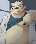  2021 anthro blush clothed clothing eyewear glasses hi_res kemono leib_(tas) male mammal moobs nipples open_clothing open_shirt open_topwear overweight overweight_anthro overweight_male polar_bear pomupomu490 shirt solo tokyo_afterschool_summoners topwear ursid ursine video_games 