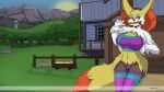  anthro big_breasts braixen breasts canid clothed clothing female forest hi_res inner_ear_fluff legwear mammal midriff navel nintendo outside panties plant pok&eacute;mon pok&eacute;mon_(species) solo stick thigh_highs topwear tree tube_top tuft underwear video_games yawg 