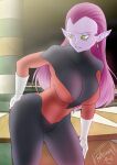  1girl absurdres ass_grab breasts cocotte_(dragon_ball) dragon_ball dragon_ball_super green_eyes highres large_breasts long_hair patoman000 pink_hair self_upload simple_background 