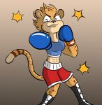  anthro ash_(yeahbeezii) belugatoons boxing_gloves cheetah clothing felid feline female handwear mammal solo 