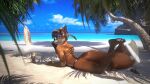  16:9 3d_(artwork) alcohol anthro beach beverage biped canid canine cocktail digital_media_(artwork) fox hair male mammal palm_tree plant sand seaside solo tree water widescreen zorryn 
