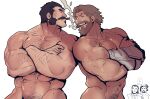  4boys abs amputee arm_hair bara beard biceps brown_hair chest_hair chibi chibi_inset cigar crossed_arms crossover dark_skin dark_skinned_male eye_contact facial_hair groin hairy hanzo_(overwatch) large_pectorals league_of_legends looking_at_another malcolm_graves male_focus male_pubic_hair mature_male mccree_(overwatch) multiple_boys muscular muscular_male mutton_chops navel navel_hair nipples overwatch prosthesis prosthetic_arm pubic_hair rybiokaoru short_hair smoking stomach stubble twisted_fate veins 