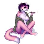  anthro breasts canid canine canis female fur hi_res mammal moirah pink_body pink_fur sigara smile wolf 