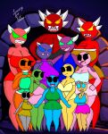  big_breasts breasts clothed clothing demon difficult_icons digital_media_(artwork) fan_character female geometry_dash group hi_res huge_breasts humanoid luxury_furart mammal not_furry robtopgames thick_thighs video_games 