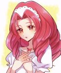  1girl akagi_towa blush commentary_request eyelashes go!_princess_precure hair_ornament hairband long_hair looking_at_viewer precure puffy_sleeves red_eyes red_hair shirt solo uri_(birdog) white_shirt 