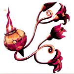  chandelure commentary_request fire flame flower full_body gen_5_pokemon liquid lunarria no_humans orange_eyes pokemon pokemon_(creature) red_flower simple_background solo white_background 