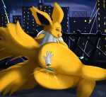  anthro anus butt detailed_background disembodied_hand eeveelution female genitals isyld jolteon looking_back nintendo pok&eacute;mon pok&eacute;mon_(species) pussy solo spanking tongue tongue_out video_games yellow_eyes 