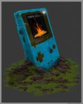  absurdres anatofinnstark bonfire border copyright_name dark_souls game_boy_color grass grey_background grey_border handheld_game_console highres nintendo no_humans pixel_art planted souls_(from_software) still_life 