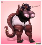  absurd_res anthro areola bds_charmeleon big_breasts breasts cleavage clothed clothing dialogue dragon female hi_res huge_breasts mature_female nipple_slip skarlett_cynder solo thick_thighs 