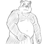  2021 anthro belly blush giant_panda hi_res humanoid_hands kemono male mammal moobs navel overweight overweight_anthro overweight_male simple_background sketch solo towel ursid white_background yaki_atsuage 