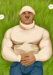  absurd_res anthro biceps big_muscles big_pecs bulge canid canine canis clothed clothing doggonut domestic_dog flower fur happy hi_res male mammal muscular muscular_anthro muscular_male pecs piercing plant simple_background smile solo sweater topwear 