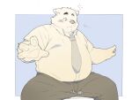  2021 anthro belly blush bottomwear clothing humanoid_hands inunoshippo kemono male mammal necktie overweight overweight_anthro overweight_male pants shirt solo topwear ursid 