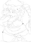  2021 absurd_res agyou anthro apron asian_mythology balls clothing east_asian_mythology foo_dog genitals hi_res japanese_mythology kemono komainu male male/male mammal mythology overweight overweight_male penis sigenoya sketch solo_focus takotyutyu tokyo_afterschool_summoners tongue tongue_out video_games yōkai 