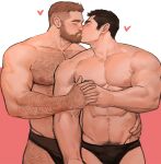  2boys abs arm_hair bara beard black_hair black_male_underwear blush briefs bulge chest_hair couple facial_hair hairy highres holding_hands interlocked_fingers jang_ju_hyeon kiss large_pectorals leg_hair light_brown_hair male_focus male_pubic_hair male_underwear mature_male multiple_boys muscular muscular_male navel navel_hair nipples original pubic_hair short_hair sideburns stomach thick_eyebrows thighs undercut underwear underwear_only yaoi 