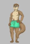  anthro blue_eyes body_hair boxer_brief boxers_(clothing) bulge clothing eyewear glasses hand_on_hip happy happy_trail looking_at_viewer lutrine male mammal model_sheet mostly_nude mustelid nipples outottered22_(artist) paws pose pubes solo standing tuft underwear whiskers 