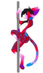  absurd_res anthro black_hair dancing domestic_cat felid feline felis fur genitals hair hi_res male mammal penis penis_against_pole penis_tip pole pole_dancing purple_eyes purple_penis red_body red_fur slates1n solo stripper_pole 