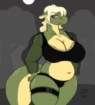  anthro belly big_breasts blue_eyes breasts clothing dpronin dragon female green_body green_scales lingerie looking_at_viewer outside plant scales scalie solo sophie_(shyguy9) tree 