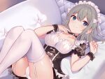  blush braids garter_belt gray_hair headband long_hair maid nagiha_kuten original panties stockings underwear 