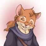  anthro brown_body brown_fur clothing eyes_closed female fur head_tilt mammal mouse murid murine open_mouth pink_background purple_clothing rodent saphamia simple_background solo unknown_character 