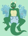  2021 anthro argonian bethesda bethesda_softworks blue_diaper blue_eyes carnival-tricks caught cloth_diaper dannyskunk diaper diaper_change diaper_only green_background green_body green_scales green_skin hi_res incontinence kobold levitation magic magic_user male open_mouth pins reptile scales scalie simple_background skyrim softworks solo spell suprised_look surprise the_elder_scrolls video_games 