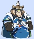  2021 anthro brown_body brown_fur canid canine clothed clothing fur gloves handwear humanoid_hands live-a-hero male mammal origami overweight overweight_anthro overweight_male papercraft raccoon_dog shoen solo tanuki tanukikikis video_games 