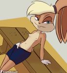  anthro bench clothed clothing female hand_in_panties hand_in_underwear hi_res kamperkiller_(artist) lagomorph leporid lola_bunny looney_tunes mammal panties ponytail_ears pubes rabbit solo spats topless underwear warner_brothers 