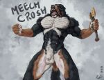  2021 abs absurd_res angry animal_genitalia animal_penis anthro axe balls bernese_mountain_dog biceps black_body black_fur canid canine canine_penis canis chest_tuft digital_media_(artwork) domestic_dog dungeons_and_dragons fluffy fur genitals hasbro hi_res karlos male mammal meech_(momamo) melee_weapon molosser momamo mountain_dog muscular muscular_anthro muscular_male neck_tuft nipples nude open_mouth pecs penis sheath simple_background solo standing swiss_mountain_dog teeth text tuft weapon wizards_of_the_coast yelling 