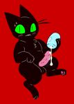  after_masturbation after_orgasm anthro balls black_body black_fur blush bodily_fluids cartoon_network caught cum cum_drip cum_in_sex_toy cum_on_penis dripping embarrassed fur genital_fluids genitals green_sclera hi_res looking_at_viewer male mao_mao:_heroes_of_pure_heart nude nylonheretic pawpads penetrable_sex_toy penis pink_penis red_background sex_toy sheriff_mao_mao_mao simple_background sitting solo sweat 