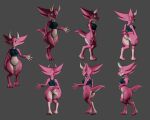  3d_(artwork) anthro bell bell_collar blender_(software) blue_eyes bottomless breasts clothed clothing collar digital_media_(artwork) elsian featureless_crotch female hi_res horn jennie_koe_bolde jingle_bell karbon kobold looking_at_viewer non-mammal_breasts partially_clothed pink_body pink_scales reptile scales scalie solo tagme topwear tube_top 