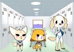  absurd_res aggressive_retsuko ailurid anthro black_clothing black_panties black_underwear blue_clothing blue_panties blue_underwear blush borzoi canid canine canis clothed clothing clothing_lift domestic_dog dress dress_lift female fennec fenneko fox fur group hi_res hunting_dog inui_(aggressive_retsuko) konami_yung locker_room mammal navel one_eye_closed open_mouth open_smile orange_body orange_fur panties red_panda retsuko sanrio sighthound smile striped_tail stripes tan_body tan_fur tongue tongue_out underwear undressing white_panties wink 