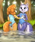  2021 absurd_res anthro anthrofied blue_eyes breasts butt canid canine canis clothing cockapoo diacordst domestic_dog duo everest_(paw_patrol) eyes_closed female hi_res husky mammal mixed_breed nordic_sled_dog paw_patrol siberian_husky skye_(paw_patrol) spitz swimwear 