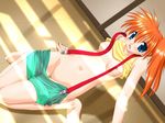  1girl barefoot blue_eyes breasts feet kasumi_(pokemon) misty nintendo nipples no_bra no_panties nude open_mouth pokemon pussy red_hair short_shorts shorts solo suspenders toes uncensored undressing 