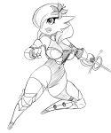  accessory anthro armor bikini_armor clothing female flower flower_in_hair gardevoir gauntlets gloves hair hair_accessory handwear hi_res jmf leggins melee_weapon monochrome nintendo plant pok&eacute;mon pok&eacute;mon_(species) rapier sketch solo sword video_games weapon 