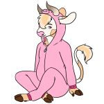  ambiguous_gender anthony_(goldiescales) anthro bovid bovine brown_hooves cattle clothed clothing goldiescales hooves horn mammal pajamas pink_nose simple_background solo trans_(lore) trans_man_(lore) white_background zipper 