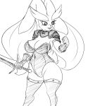  anthro armor big_breasts big_ears bikini_armor black_and_white breasts buckteeth cleavage clothed clothing collar eyebrows female fist gloves handwear hi_res holding_object holding_sword holding_weapon jmf legwear leotard looking_aside lopunny melee_weapon monochrome nintendo pauldron pok&eacute;mon pok&eacute;mon_(species) portrait shoulder_pads sketch skimpy smile solo studs sword teeth thick_eyebrows thick_thighs thigh_highs three-quarter_portrait unconvincing_armor video_games weapon wide_hips 