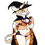  2018 anthony_(goldiescales) anthro bovid bovine bra breasts cattle clothing female goldiescales halloween halloween_costume hat headgear headwear holidays mammal navel pink_nose simple_background solo trans_(lore) trans_man_(lore) underwear white_background witch_hat 