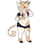  2018 anthony_(goldiescales) anthro bovid bovine brown_hooves cattle chubby_male dessert doughnut food goldiescales hooves male mammal pink_nose simple_background slightly_chubby solo standing trans_(lore) trans_man_(lore) white_background 