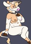  2018 anthony_(goldiescales) anthro black_collar bovid bovine breasts brown_hooves cattle chubby_female collar female goldiescales hooves horn mammal nipples nude pink_nose red_eyes slightly_chubby solo trans_(lore) trans_man_(lore) 