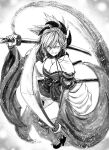  1girl dual_wielding greyscale high_heels holding katana koyubi_(littlefinger1988) miyamoto_musashi_(fate) monochrome sword weapon 