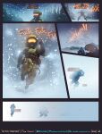  absurd_res alien armor blizzard_(weather) comic dialogue duo female forest green_eyes gun halo_(series) headgear helmet hi_res human male mammal microsoft plant ranged_weapon rube sangheili snow submachine_gun text tree video_games weapon xbox_game_studios 