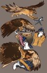  anthro avian bodily_fluids claws digital_media_(artwork) duo felid feline female feral fur grey_body grey_fur gryphon hair hi_res lemondeer male male/female mammal mythological_avian mythology open_mouth oral_vore pantherine simple_background size_difference snow_leopard tongue vore 