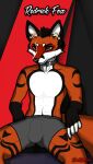  2021 anthro black_collar black_hair bottomwear boxers_(clothing) brown_eyes bulge canid canine clothing collar erickredfox fox fur hair hi_res male mammal markings red_body red_fur redrick simple_background smile solo underwear 