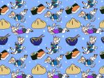 2018 anthony_(goldiescales) anthro blue_background blue_clothing blue_jacket blue_shirt blue_topwear bovid bovine bowl cattle clothed clothing eating food fully_clothed goldiescales jacket mammal purple_clothing purple_shirt purple_topwear shirt simple_background sushi topwear trans_(lore) trans_man_(lore) 
