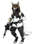 6ironknight9 activision angry anthro assault_rifle belt brown_hair call_of_duty canid canine clock clothing fan_character female fox fur gloves gun hair handwear hi_res knife long_hair looking_at_viewer m4a1 mammal mask ranged_weapon rifle skull_mask solo thick_thighs underwear video_games watch weapon white_body white_fur whitereaper wristwatch zipper 