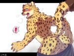  ! anthro blush bodily_fluids butt chang52084 clothed clothing felid fur leopard looking_back luwei_(artist) male mammal open_mouth pantherine pants_down partially_clothed perineum rear_view solo spots spotted_body spotted_fur tears topless 
