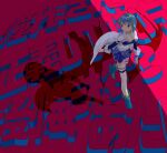  1girl background_text blue_eyes blue_hair image_sample magical_girl mahou_shoujo_madoka_magica miki_sayaka red_background sate_(ryu_ryu_1212m) twitter_sample 