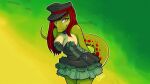  anthro breasts chloe_(chloe.hydraconis) cleavage clothed clothing dress female frilly frilly_clothing frilly_dress hair hat headgear headwear lizard non-mammal_breasts reptile scalie signature simple_background solo strawberryneko 